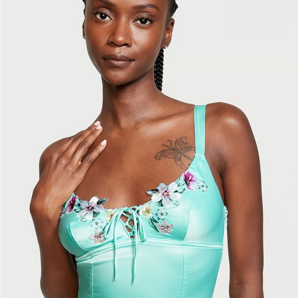 Floral Embroidered Aqua corset top